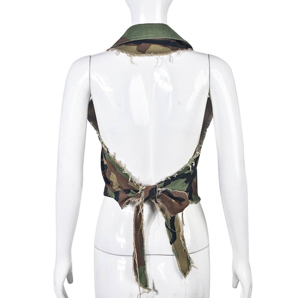 MB FASHION CAMO Cropped Sleeveless Vest with Tie Back 9185LY for wholesale on Faire16
