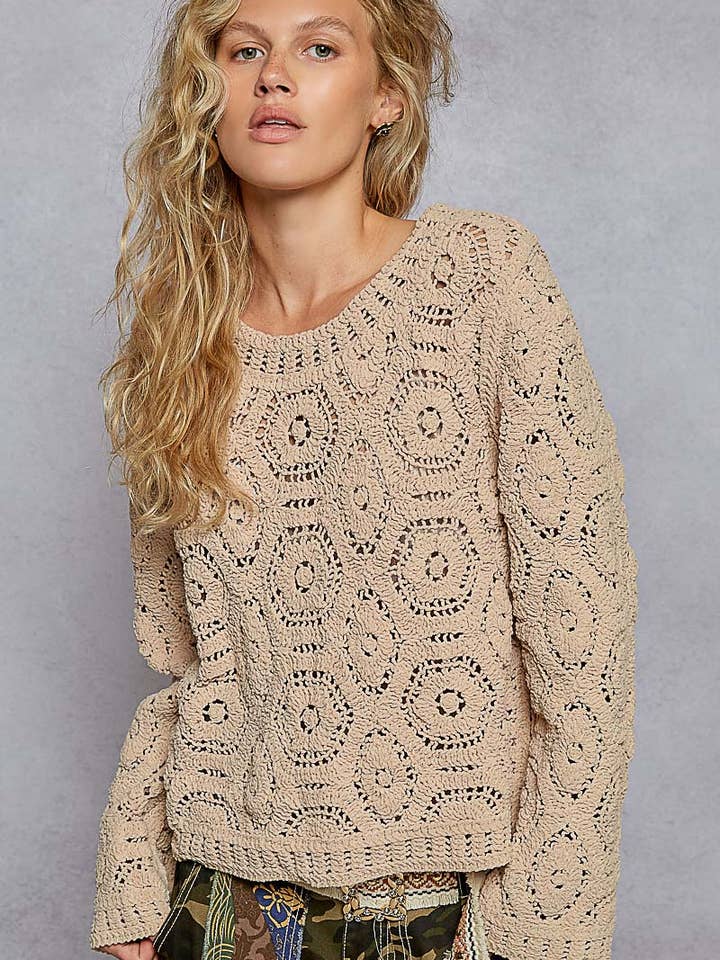Pull uni en tricot ouvert à col rond pour la vente par Pol Clothing