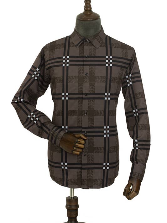 CAMICIE ABBOTTONATE DA UOMO CON STAMPA TARTAN MARRONE per la vendita all'ingrosso da parte di Pristine wear