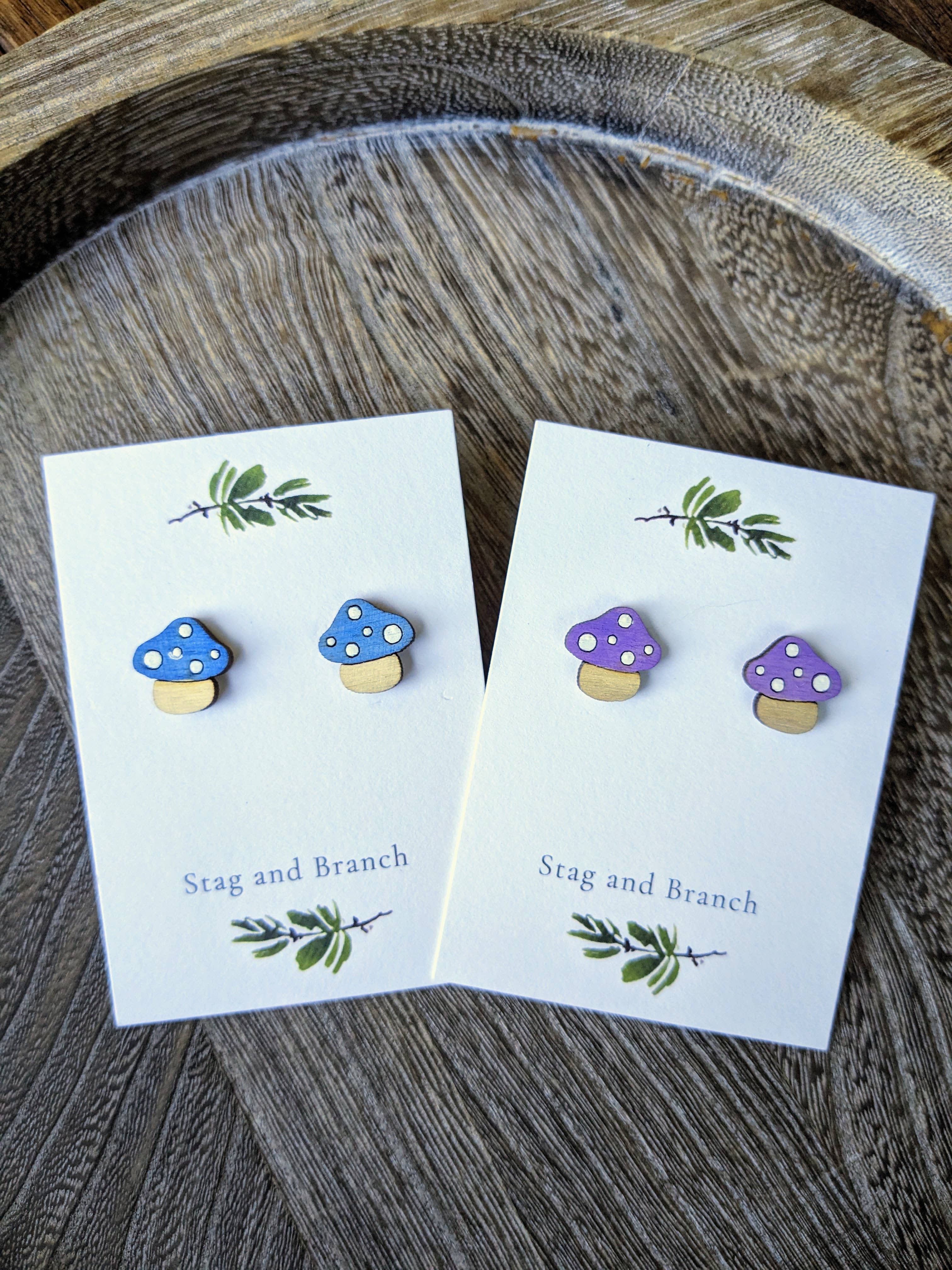 Stag and Branch - Wholesale Stud/Post Earrings - Small Wood Mushroom Stud Earrings Witchy Cottagecore2
