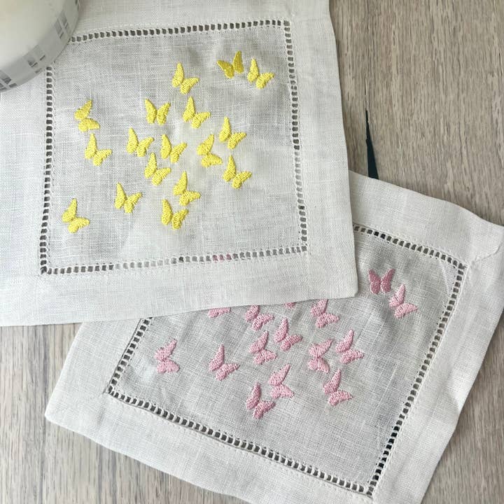 Pink + Yellow Butterfly Cocktail Napkin Set for wholesale by Remington Piper Designs