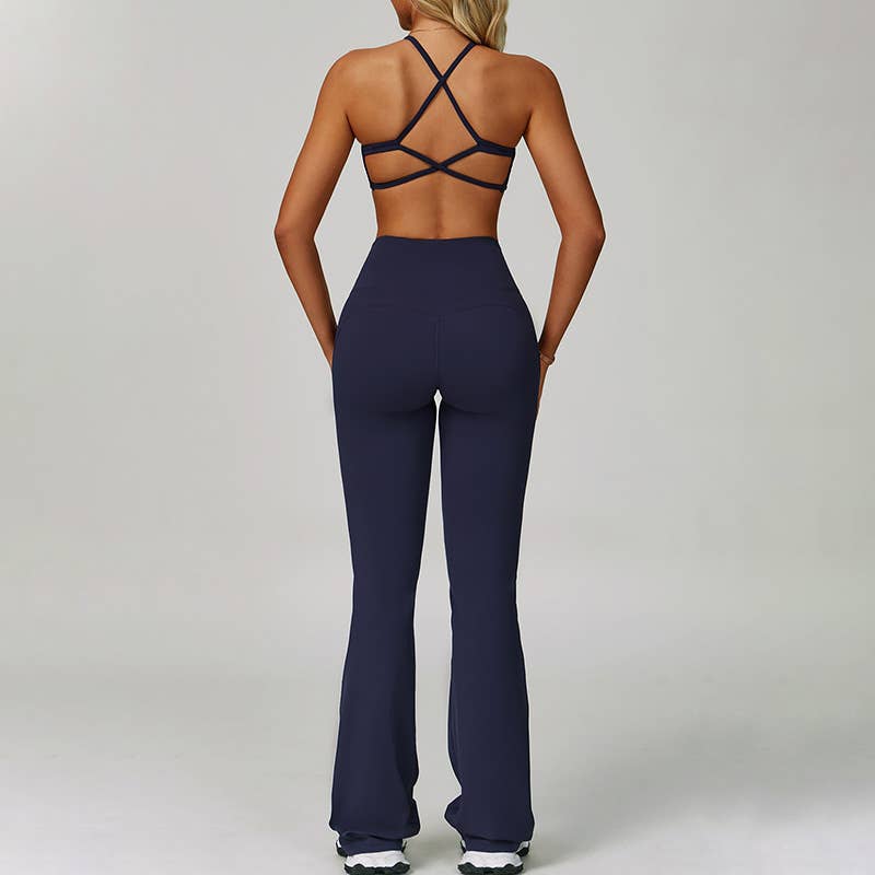 WONDERXFANS - Wholesale Activewear Set - Women's - cross back Sports Bra + Flared Leg pants 2-Piece set11