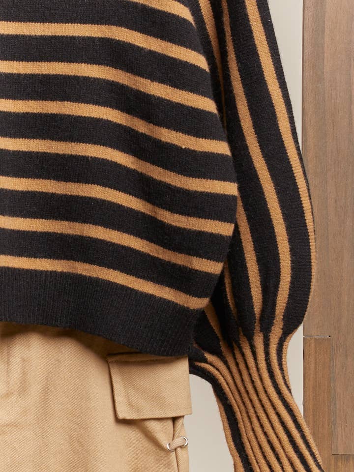 Mello. - Wholesale Knit Sweater - Women's - Stripe Puff Sleeve Sweater