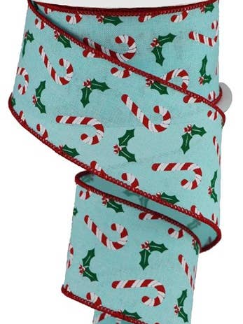 2.5"X10yd Candy Canes/Holly On Royal Ribbon for wholesale by Amber Marie & Company