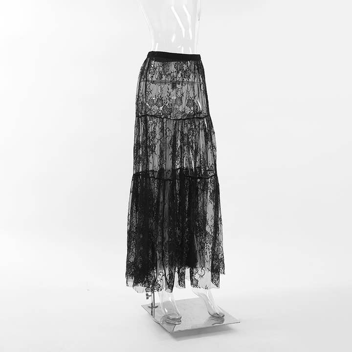 Black Sexy See-through Lace High Waist Bustier Skirt for wholesale on Faire4