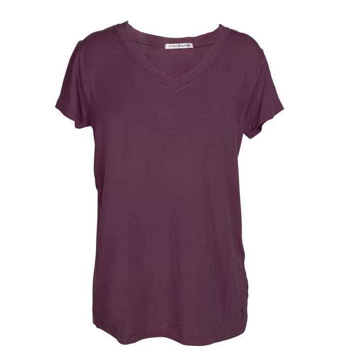 Amanda Blu - Wholesale T-Shirt - Women's - Plum Short Sleeve V Neck Top
