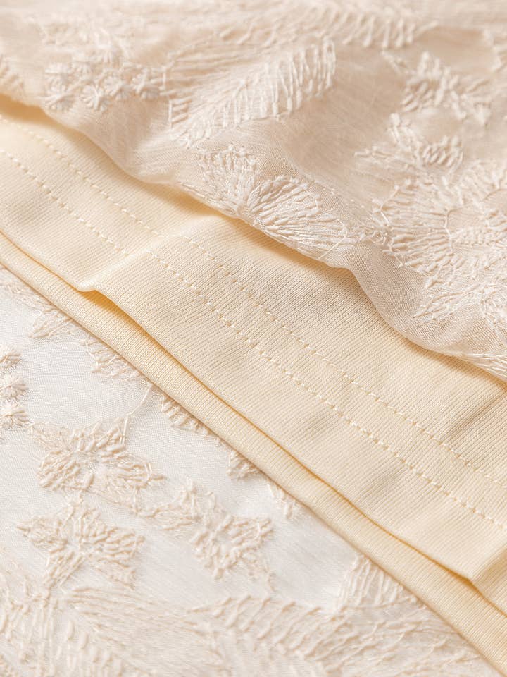 Oatmeal Embroidered Mesh Overlay Flowy Long Skirt for wholesale on Faire13