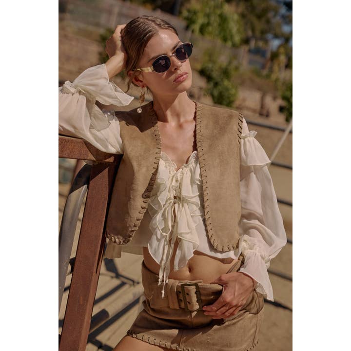 VINTAGE SUEDE STITCHING POINT VEST WAIST JACKET for wholesale by Sky to Moon