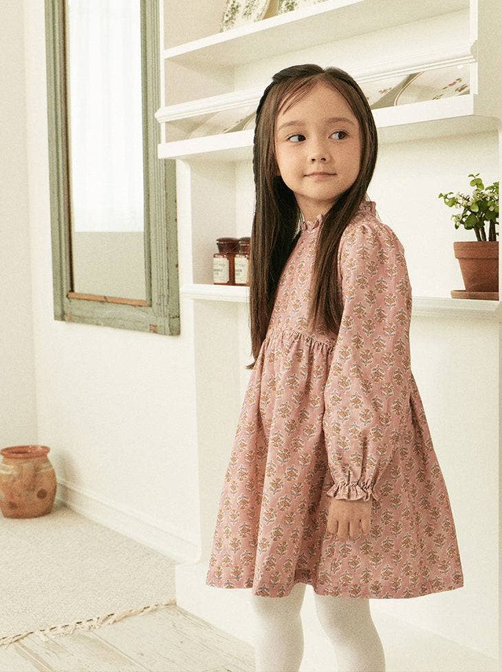 ToTo Heros – Vestido - Crianças por atacado – Vestido rosa com decote com babados com estampa floral4