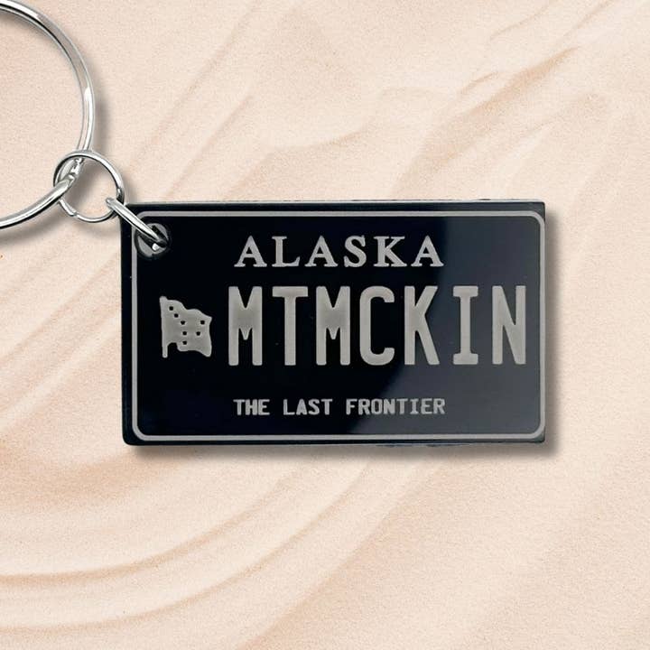 Alaska mini License plate keychain USA souvenir tags gifts for wholesale by Harkak Creative