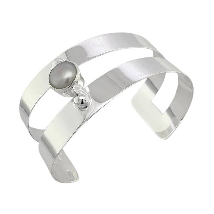 STERLING SILVER CUFF WITH PEARL AND DOTS for wholesale by Balaam Design
