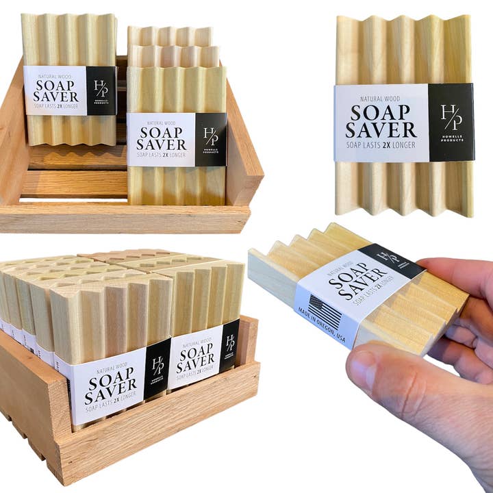 Howells Wood Products - Wholesale Bath Soap Dish - 12 ct. wood soap savers retail store shelf-ready w/ display