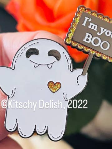 I'm Your BOO, soft enamel pin with glitter for wholesale by Kitschy Delish