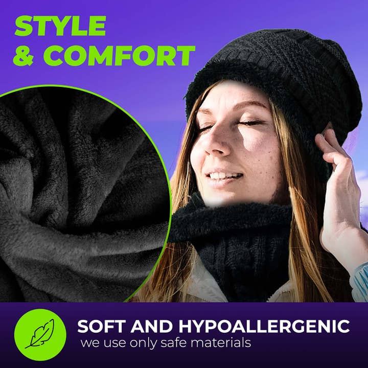 SWIRLLINE – wholesale Beanie – Unisex – Black Headphone Bluetooth Beanie Wireless Hat with Scarf