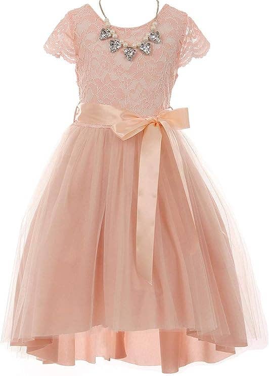 iGirlDress - Wholesale Dress - Kids - Cap Sleeve Floral Lace High Low Tulle Special Occasion Dress4