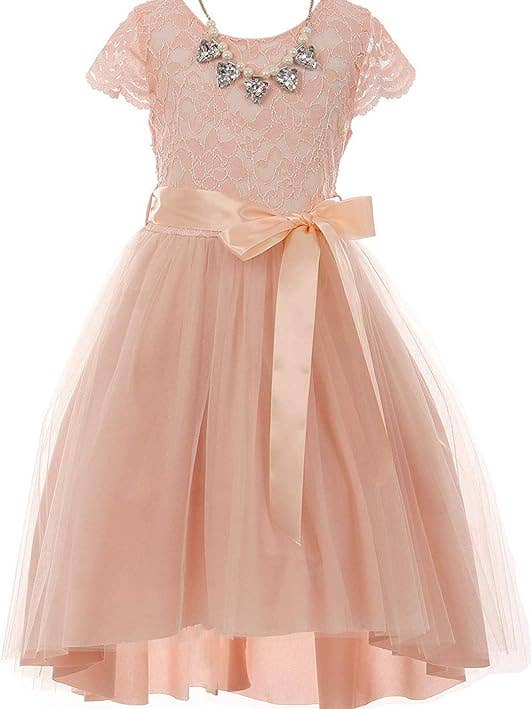 iGirlDress - Wholesale Dress - Kids - Cap Sleeve Floral Lace High Low Tulle Special Occasion Dress4