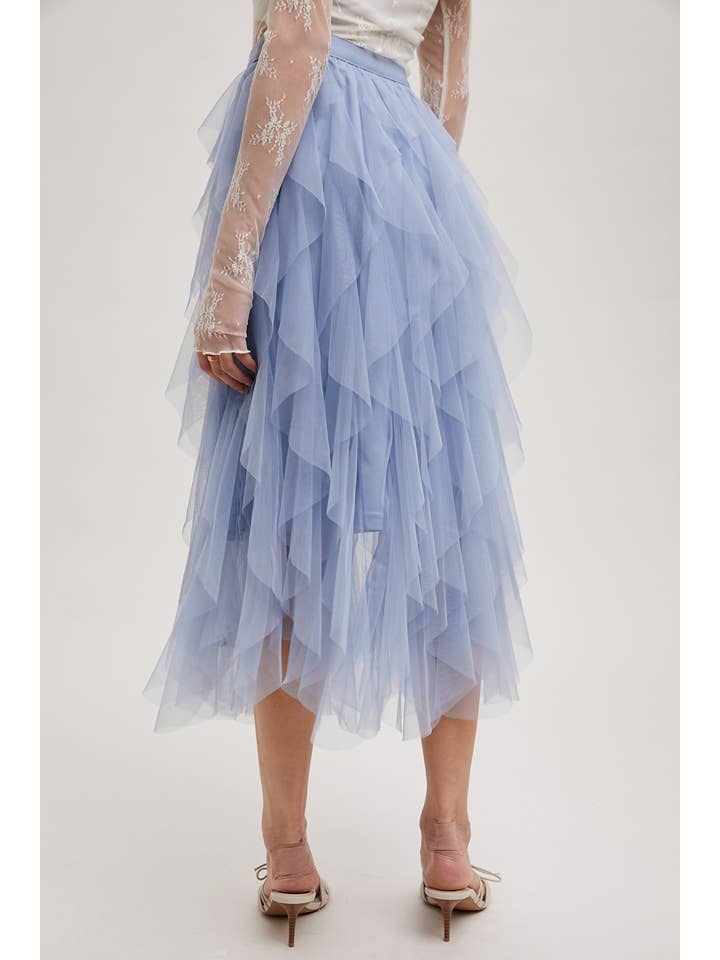 Bluivy - Wholesale Skirt - Women's - SPRIAL RUFFLED TULLE MIDI SKIRT