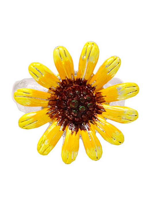 ( G143 ) GARDEN THEME STRETCH RING - PAINT SUNFLOWER for wholesale by Jewelry Max