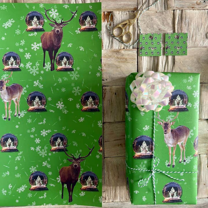 Snöglober & renar 6 presentpapper & 12 presentetiketter set för wholesale av The Life Cycle Design