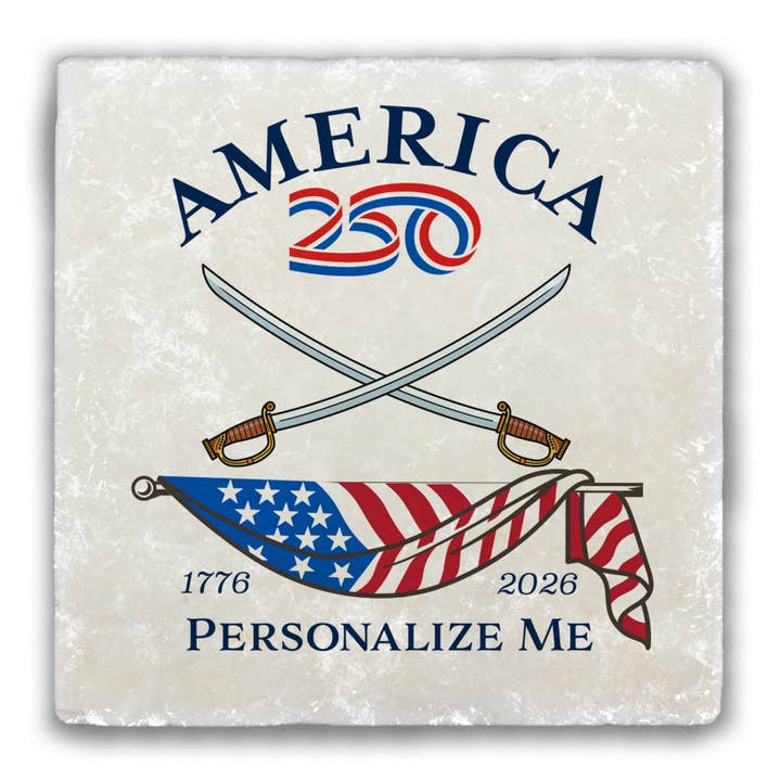 Anpassbare America250™ Schwerter Tumbled Stone Untersetzer für den Großhandel von Nelson Gifts Wholesale