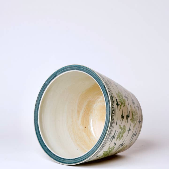 Cobalt Guild - Wholesale Indoor pot - Green and Blue Cranes and Clouds Porcelain Planter1