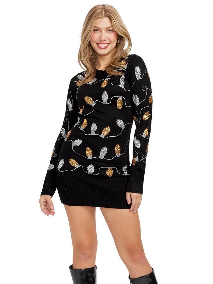 Tipsy Elves - Wholesale Dress - Women's - Christmas Lights Sequin Women's Ugly Christmas Sweater Dress1