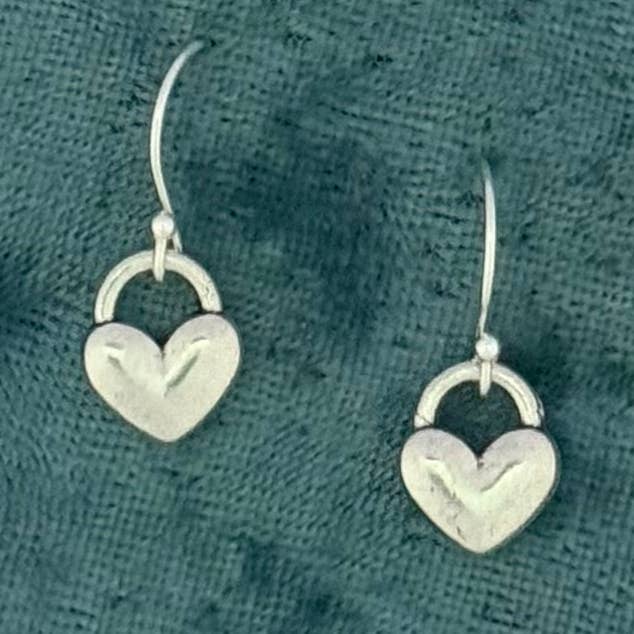 Silver padlock heart Valentines day earrings for wholesale by Elizabeth Jewelry