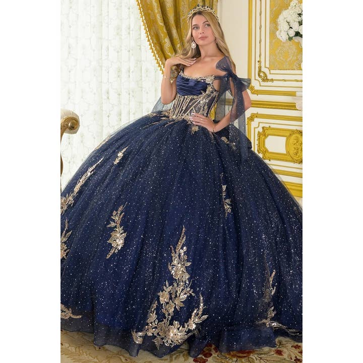 Abito da ballo color cotogna con top a pieghe e maniche con fiocco a spalle scoperte per la vendita all'ingrosso da parte di Babyfox Apparel