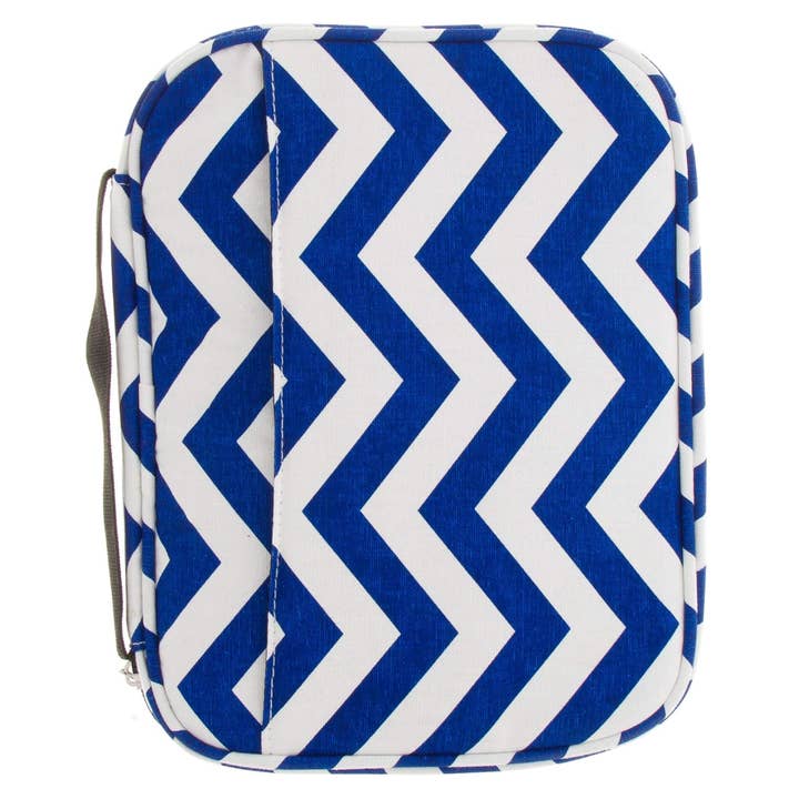 Blue Chevron Canvas Bible Cover with Zipper and Pockets for wholesale by Ella Celebration