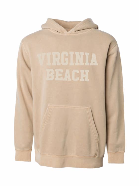 Youth Midweight Pigment-Dyed Hooded Sweatshirt / Sandstone / Virginia Beach for wholesale by Salt & Sand