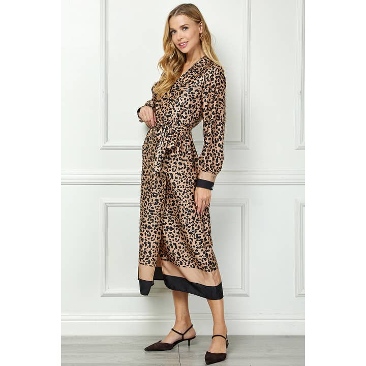 TAUBK LEOPARD SURPLISE WRAP MIDIMAXI SHIRT DRESS for wholesale on Faire