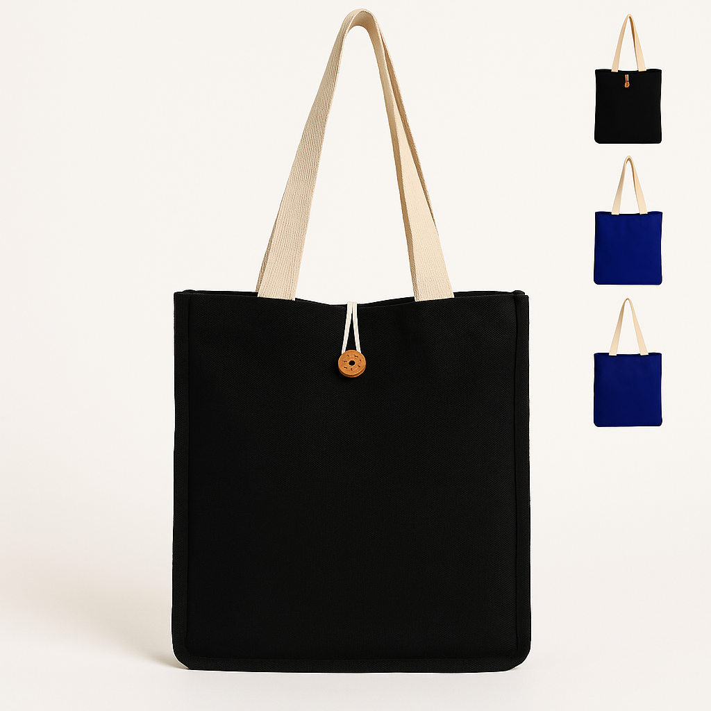 Jam Wear Promos - Wholesale Tote Bag - Unisex - Button Closure Cotton Canvas Tote Bag with Natural Handles 3