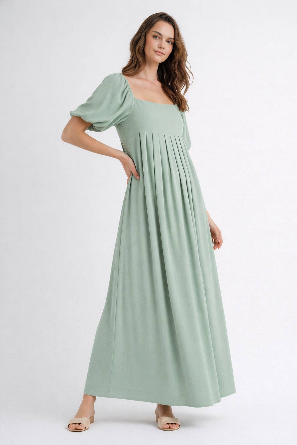 Endless Blu - Wholesale Dress - Women's - ND0084  Square Neck Puff-Sleeve Maxi Dress2