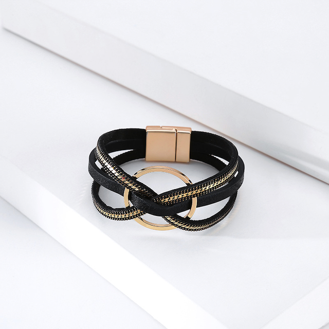 Pretty Persuasions - Wholesale Bangle Bracelet - B22096 Interlocked Ring PU Leather Wrap Bracelet9