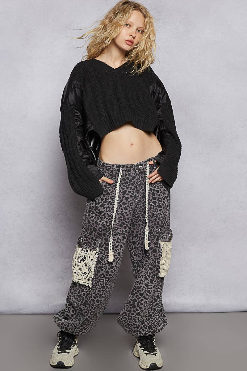 Pol Clothing - Vente Pull en maille – femme - Pull à col en V à manches longues torsadé contrasté en solde4