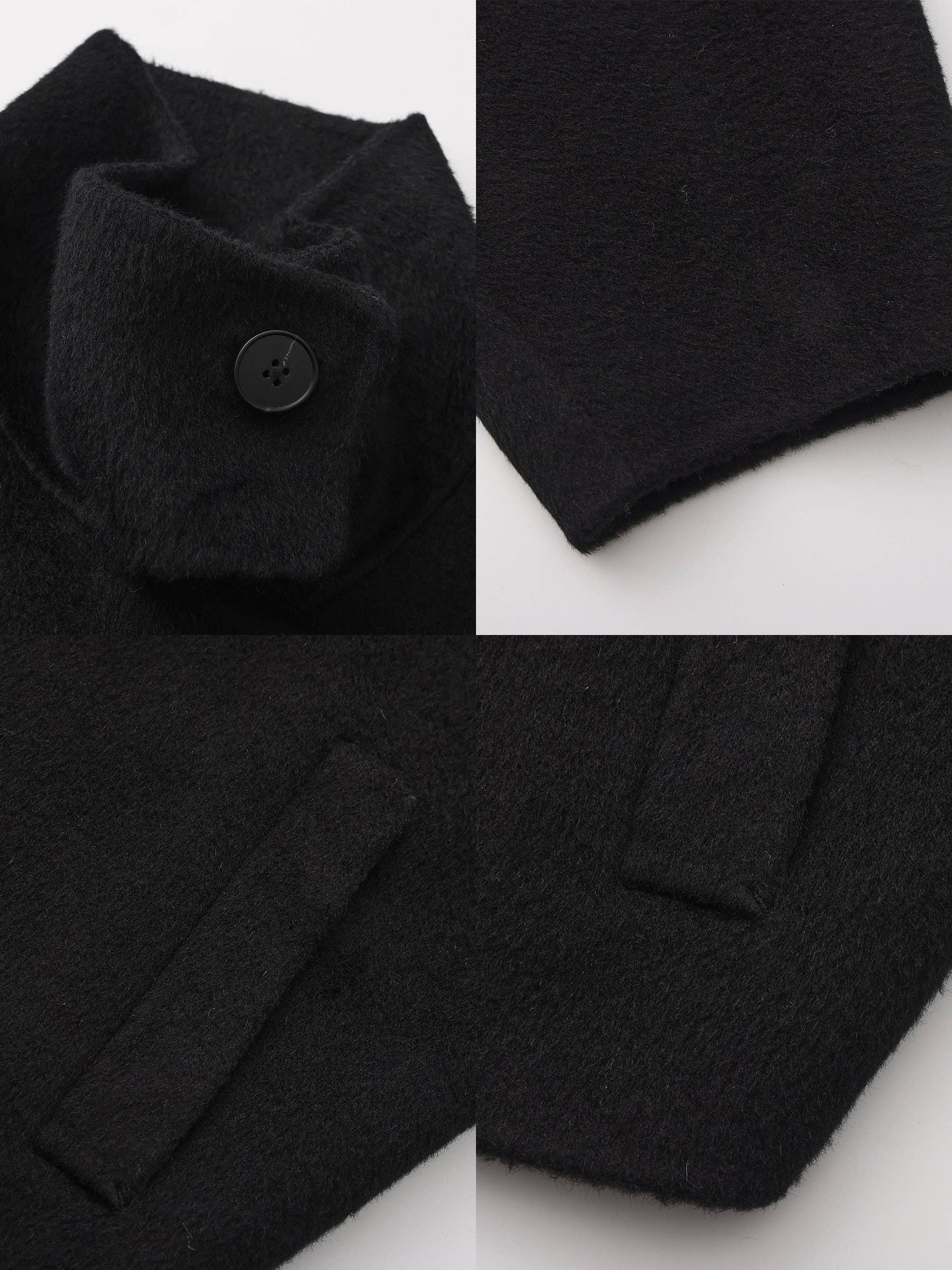 Black 100% Wool Casual Stand-Collar Cropped Jacket for wholesale on Faire6