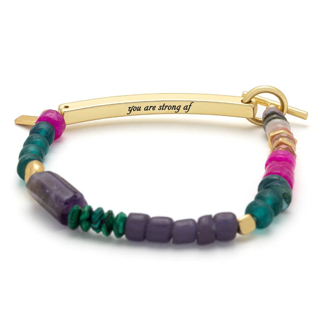 Scout Curated Wears - Wholesale Beaded Bracelet - Hidden Message Bracelet - Strong AF/Amethyst/Gold2