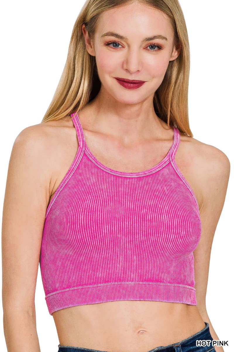 42POPS - Wholesale Tank Top - Women's - `.Washed Seamless Halter Crop Tank9