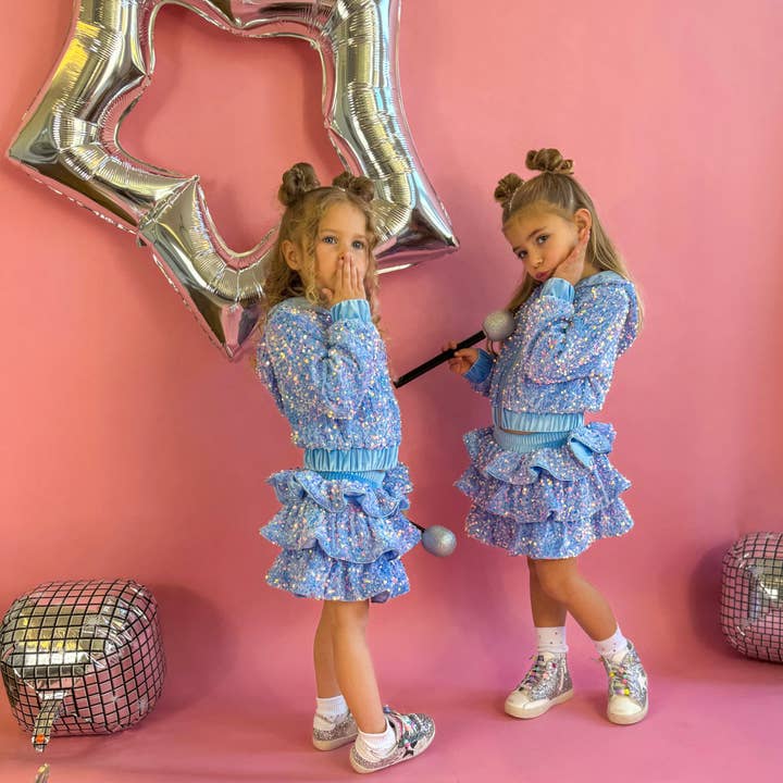 Ellie and Mila - Vente Ensemble haut et jupe – enfant - Ensemble deux pièces bleu avec sequins3