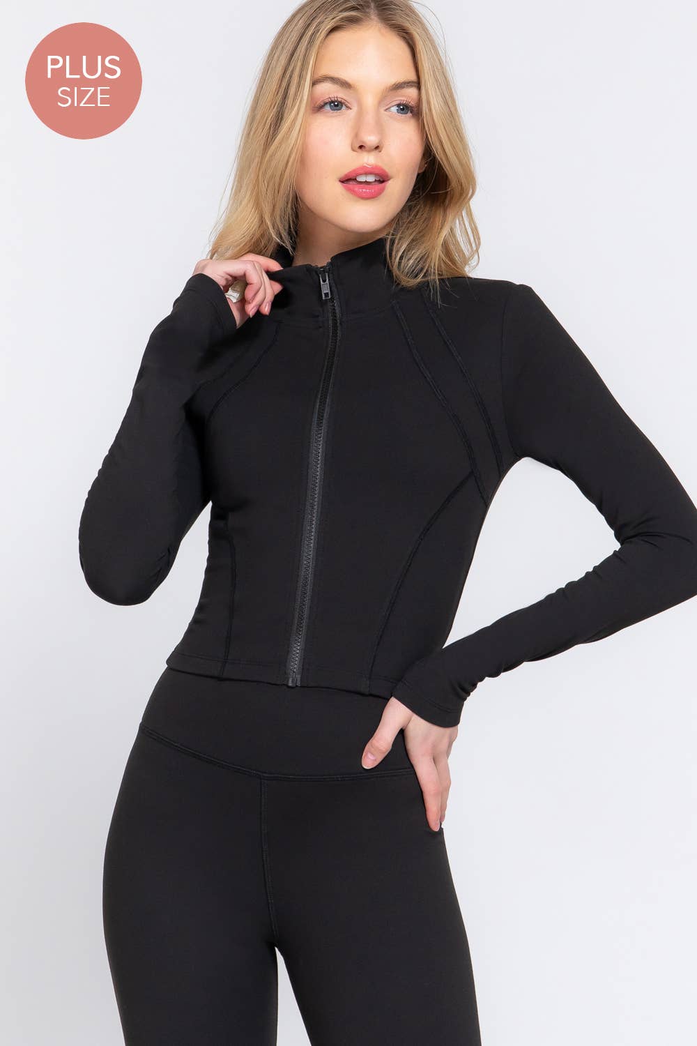 Active Basic | Active USA – wholesale Athletic jacket – Women′s – [PLUS SIZE] Long Sleeve Mock Neck Zip-Up Workout Jacket 3