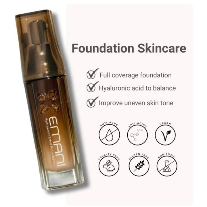 EMANI VEGAN COSMETICS - Wholesale Foundation - HydraWear Skincare-Infused Foundation for Acne & Anti-Aging