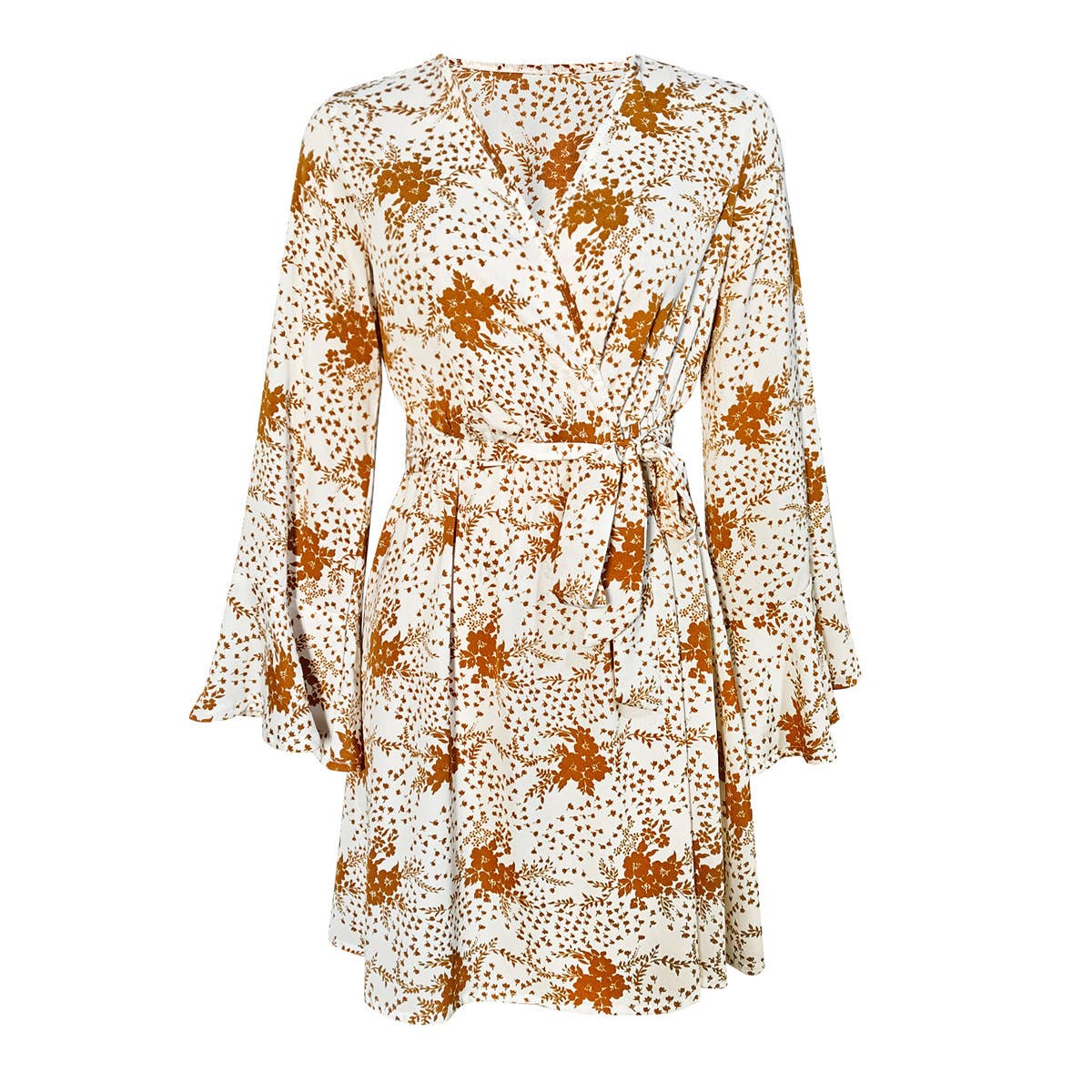 Lily Clothing - Wholesale Dress - Women's - Flared sleeve V-neck printed long-sleeved dress13