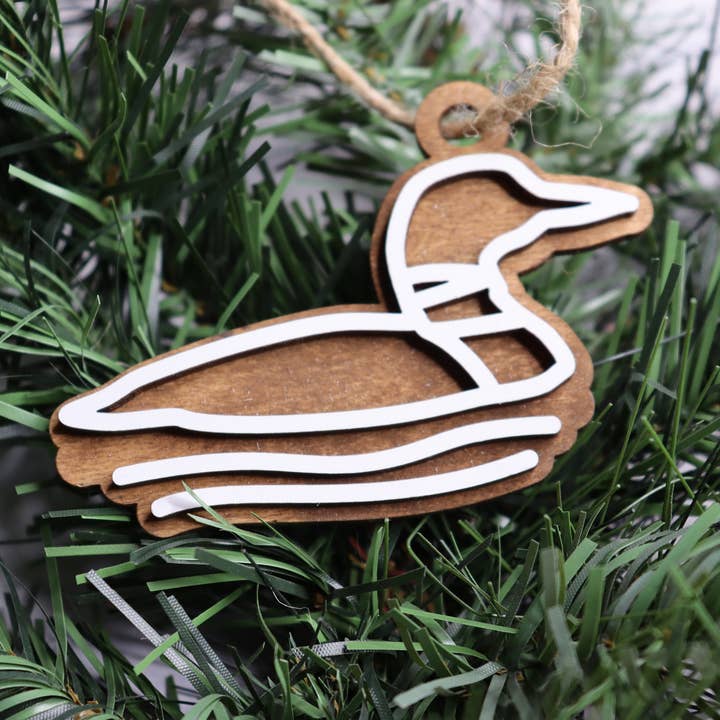 Loon Layered Wood Christmas Ornament for wholesale by The Trendy Traveler
