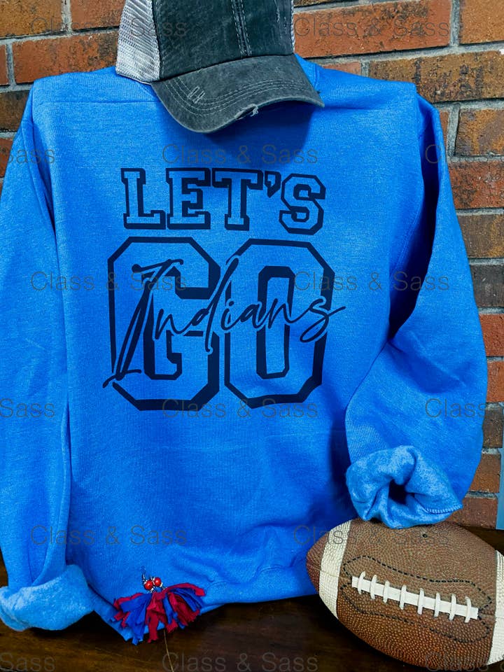 Let’s Go Indians mascot sublimated sweatshirt for wholesale by Neat Creations