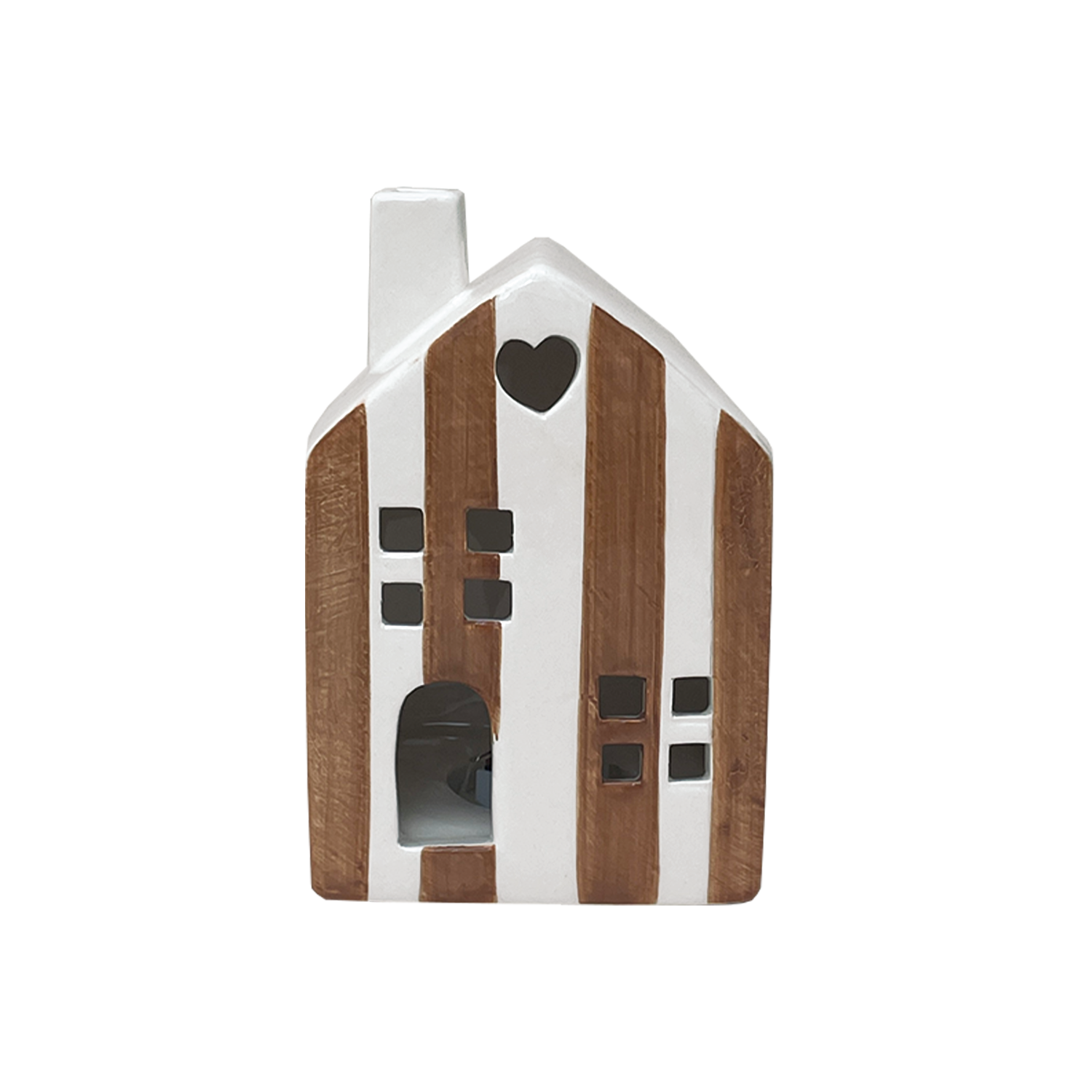 Opjet Paris - Vente Décorations de table - Déco lumineuse maisonette rayé marron LED à piles D7 H10cm0