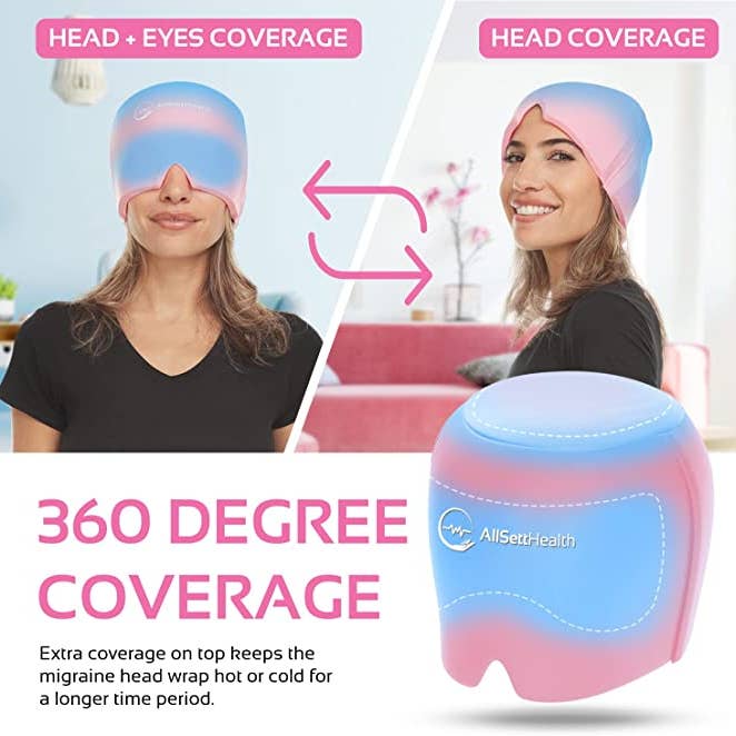 AllSett Health - Wholesale Hot/Cold Compress - Migraine Relief Cap Ice Head Wrap Headache Hat, Pink4