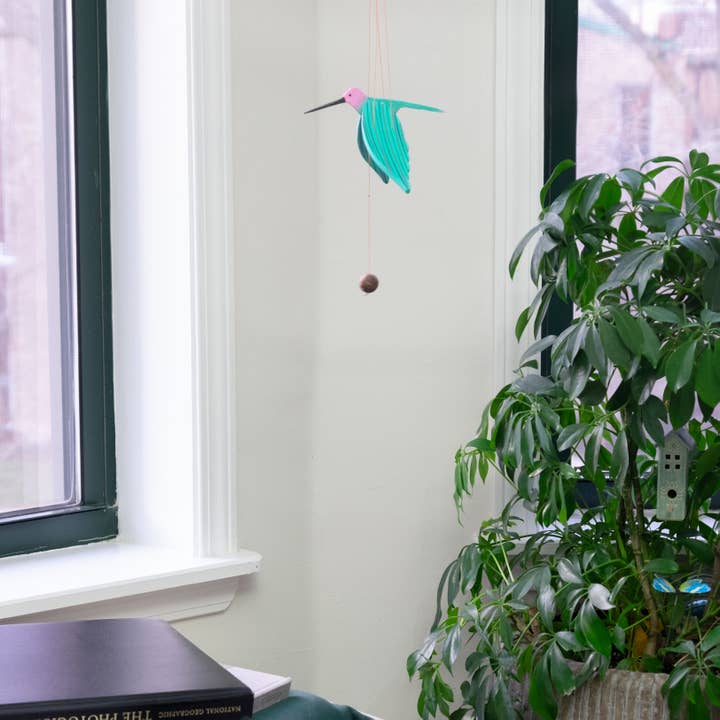 Tulia's Artisan Gallery - Wholesale Mobile - Hummingbird Flying Mobile - Pink Anna's2