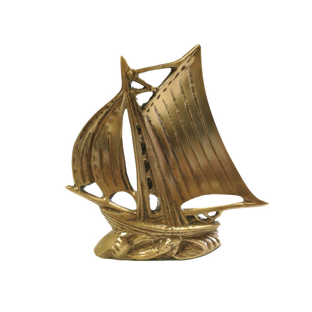 Madison Bay Co. - Historical Home Decor Reproductions - Wholesale Paper Weight - Antiqued Brass Sloop Sailboat Paperweight, 4-3/4”