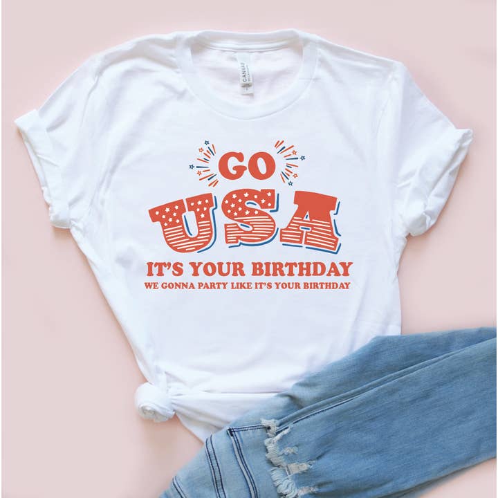 Go USA (it's your birthday) Adult Unisex Tee for wholesale by Saturday Morning Pancakes