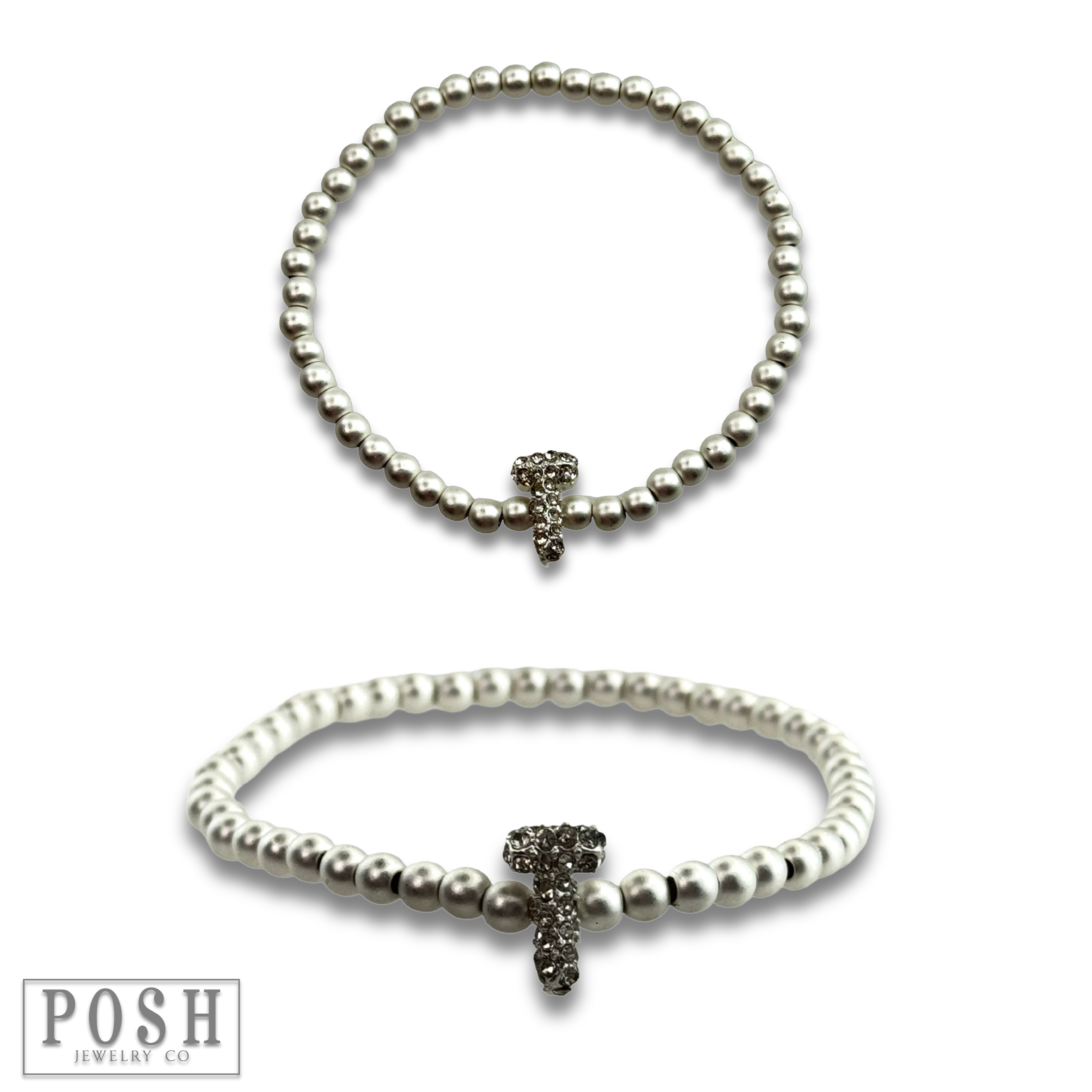 Pink Panache Brands - Wholesale Beaded Bracelet - Bead bracelet with rhinestone inital25